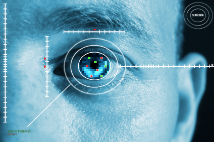 Iris Scan For Security Or Identification. Eye With Scanner And Computer Interface